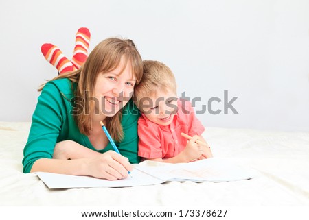 mother and son drawing, early education concept