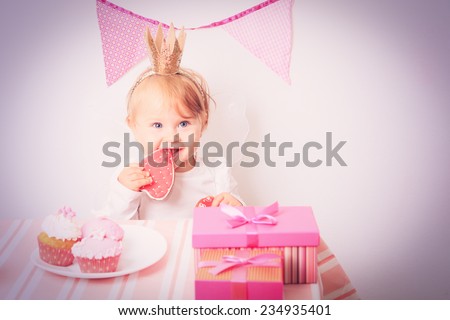 happy little princess at pink girls party