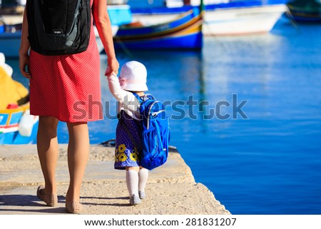 mother and little daughter travel in Malta, Europe