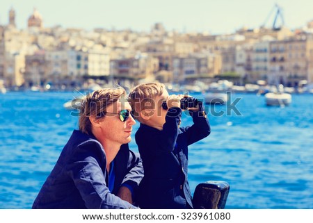 father and little son travel in Europe, Malta, family tourism