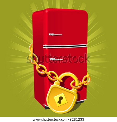 stock vector : Refrigerator with chain and lock - diet symbol