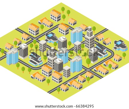 Logo Design  on Stock Vector   Isometric City With Downtown And Suburbs  Buildings And