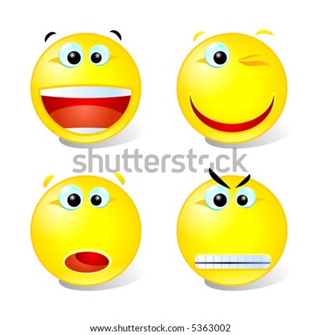 vector cheerful,winking,surprised and angry smiley