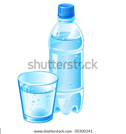 vector bottle and glass filled with  pure water