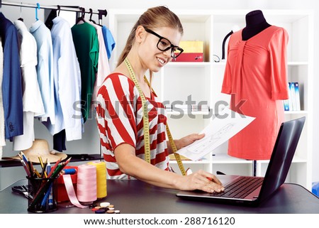 Young fashion blogger posting news online. Creation and ideas concept.