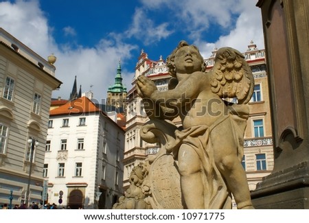 Angel statue in Prague old town, focus on angel