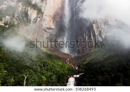 View of bottom parts of the Angel Falls ( Salto Angel ) is worlds highest waterfalls (978 m) - Venezuela, South America