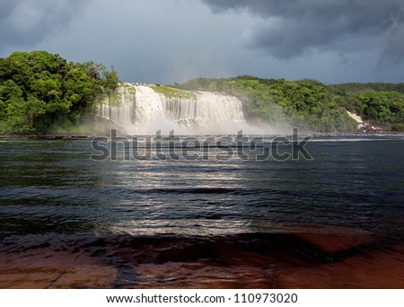 Hacha waterfall in the lagoon of Canaima national park before the storm - Venezuela, Latin America