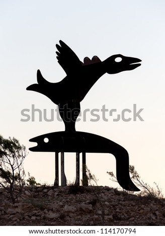 BEER SHEVA, ISRAEL - AUGUST 27: Crow carrier fish. The sculptures have been restored in the park near Beer Sheve August 27, 2012 in Israel