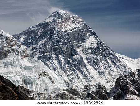 View of Mt. Everest (8848 m) from the fifth lake Gokyo, Nepal