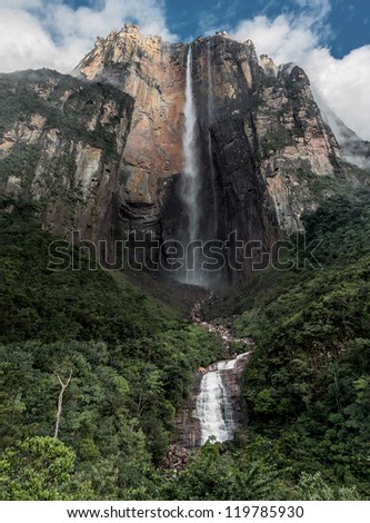 Morning view of the Angel Falls ( Salto Angel ) is worlds highest waterfalls (978 m), Venezuela