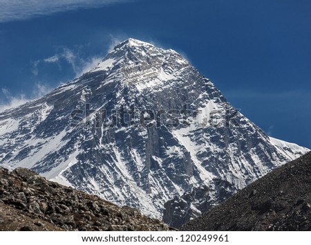 View of Mt. Everest (8848 m) from the fifth lake Gokyo, Nepal, Himalayas