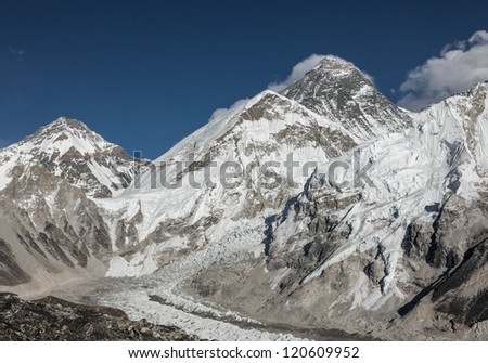 View of the Mt. Everest (8848 m) and Khumbu glacier from Kala Patthar - Nepal, Himalayas) from Kala Patthar - Everest region, Nepal