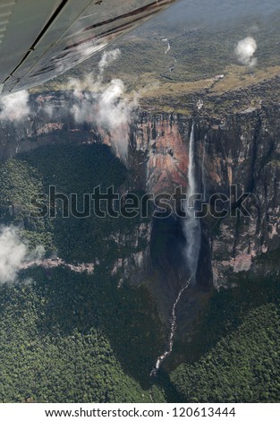 The view from the plane of the Angel Falls ( Salto Angel ) is worlds highest waterfalls (978 m) - Venezuela, Latin America