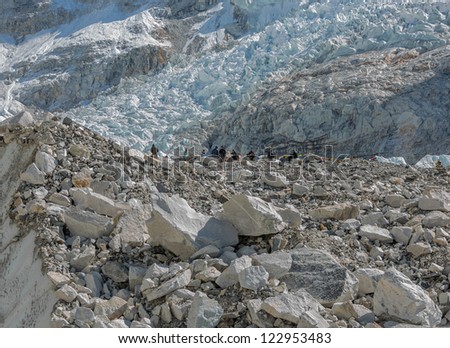 iew of the place of the spring Everest Base Camp (EBC) on Khumbu glacier - Nepal