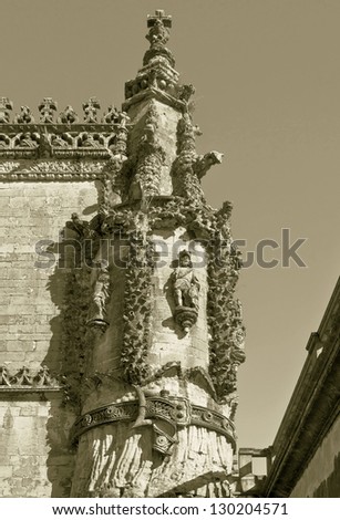 Fragment of the Monastery of Christ the order of the knights Templar in Tomar, Portugal (stylized retro)