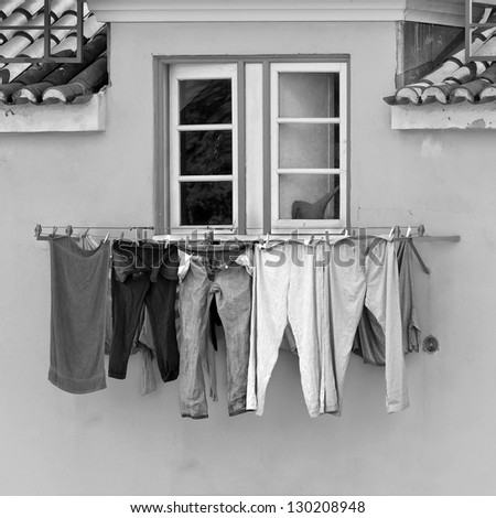 The drying clothes - Lisbon, Portugal (black and white)