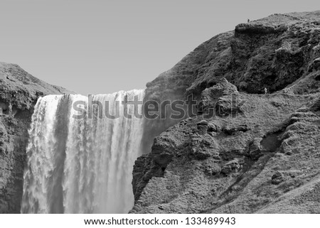 Skogafoss waterfall in Iceland (black and white)