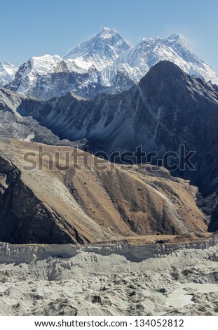 View of Mt. Everest (8848 m) and Lhotse (8516 m) from top of the Gokyo Ri - Nepal, Himalayas