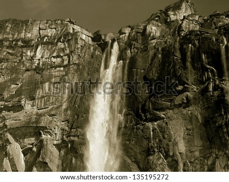 View of the Angel Falls is worlds highest waterfalls (978 m) -Venezuela, South America (stylized retro)