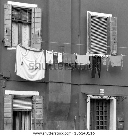 The linen dried outside the windows - Burano, Venice, Italy (black and white)
