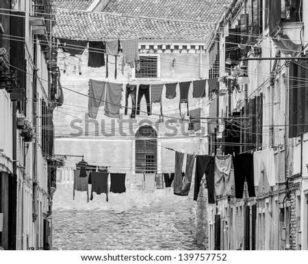 The linen dried outside the windows - Venice, Italy (black and white)