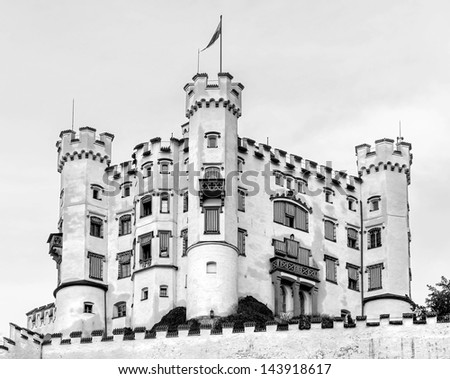 Hohenschwangau castle in the Bavarian Alps - Germany (black and white)