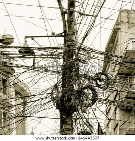 The chaos of cables and wires in Kathmandu - Nepal