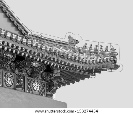 Architectural fragments of palace in Beijing , China (black and white)