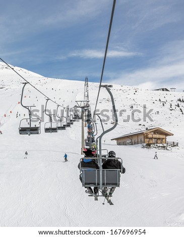 One of chair lifts in a ski resort of a valley of Zillertal - Mayrhofen, Austria