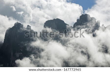 Tepyi covered with clouds in the Canaima national park - Venezuela, South America