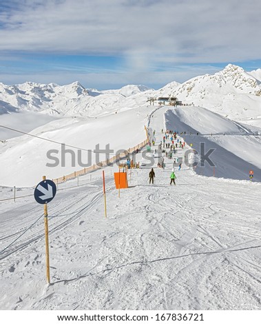 One of the ski slopes in a ski resort of a valley of the Zillertal - Mayrhofen, Austria
