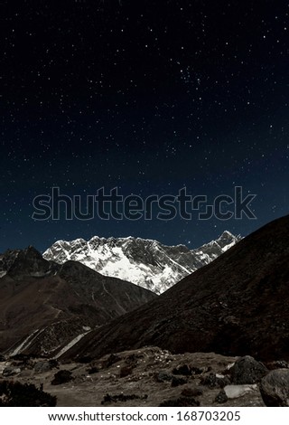 View of Mt. Everest in the Moonlight - Nepal, Himalayas