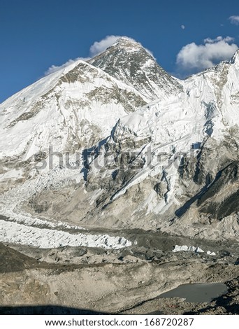 The moon rises over the Mt. Everest (8848 m) and Nuptse (7864 m) (view from Kala Patthar) - Nepal, Himalayas