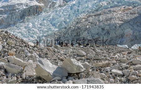 iew of the place of the spring Everest Base Camp (EBC) on Khumbu glacier - Nepal
