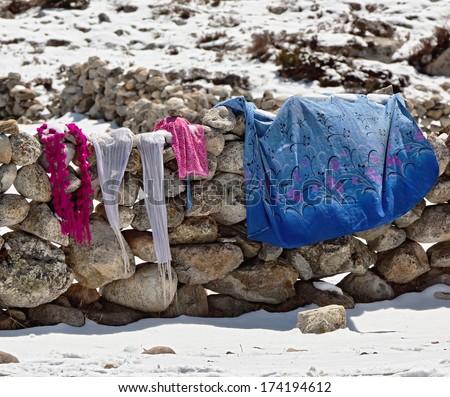 Drying clothes in the Himalayas - Everest region, Nepal