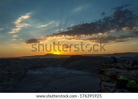 Sunset in Death Valley of Moon Valley in Atacama Desert, Chile