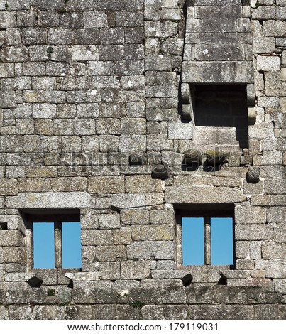 Shattered wall inside the Guimaraes Castle, Portugal