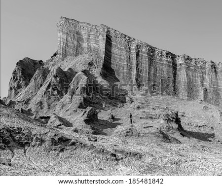 Amphitheatre is beautiful geological formation of Moon Valley in Atacama Desert, Chile (black and white)