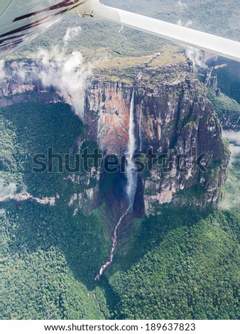 The view from the plane of the Angel Falls is worlds highest waterfalls (978 m) - Venezuela, Latin America