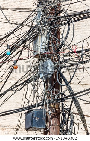 The chaos of cables and wires (Christmas tree) in Kathmandu - Nepal