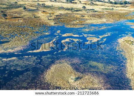 Okavango delta (or Okavango Grassland) is one of the Seven Natural Wonders of Africa (view from the airplane) - Botswana