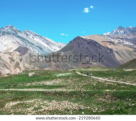 Aconcagua National Park. Aconcagua (6962 m) is the highest mountain in the Americas - Andes, Argentina, Latin America