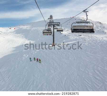 One of chair lifts in a ski resort of a valley of the Zillertal - Mayrhofen, Austria