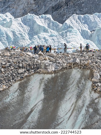 Place of the spring Everest Base Camp (EBC) on Khumbu glacier - Nepal, Himalayas