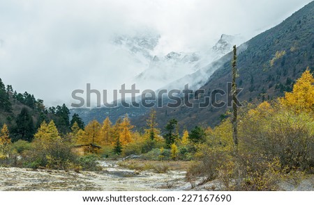 Mountain landscape in bad weather in Huanglong National Park near Jiuzhaijou - SiChuan, China