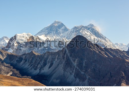 View of Mt. Everest (8848 m) and Lhotse (8516 m) from the Gokyo Ri - Gokyo region, Nepal, Himalayas