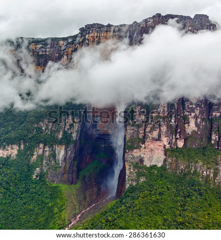 Angel Falls is worlds highest waterfalls (978 m), view from the plane - Venezuela, Latin America