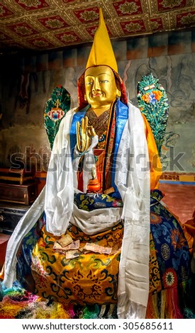 LEH, INDIA - 28 JULY, 2015: Beautiful sculpture at Thiksey Monastery - Ladakh, Jammu and Kashmir, India