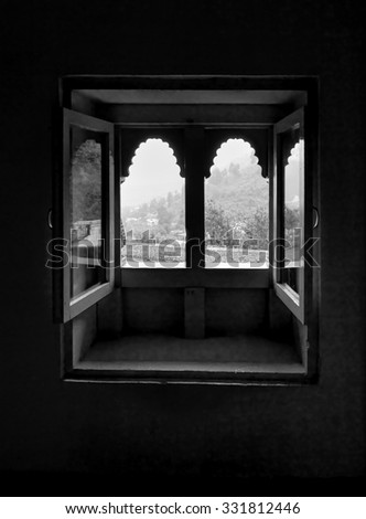 Interior of the Naggar Castle - Himachal Pradesh, Northern India (black and white)